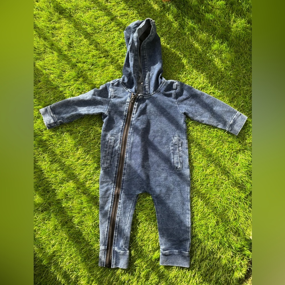 Denim Hooded Baby Jumpsuit